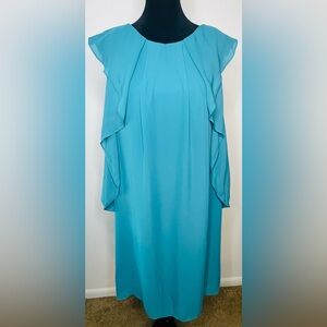 NWT Vince Camuto teal ruffled sleeveless zip up dress. Spring summer Size 6